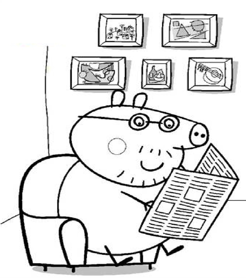 Kolorowanka tata świnka czyta gazetę
